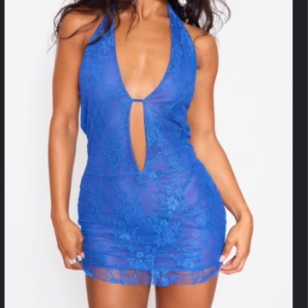 NEW- Blue halter dress, medium/largs
